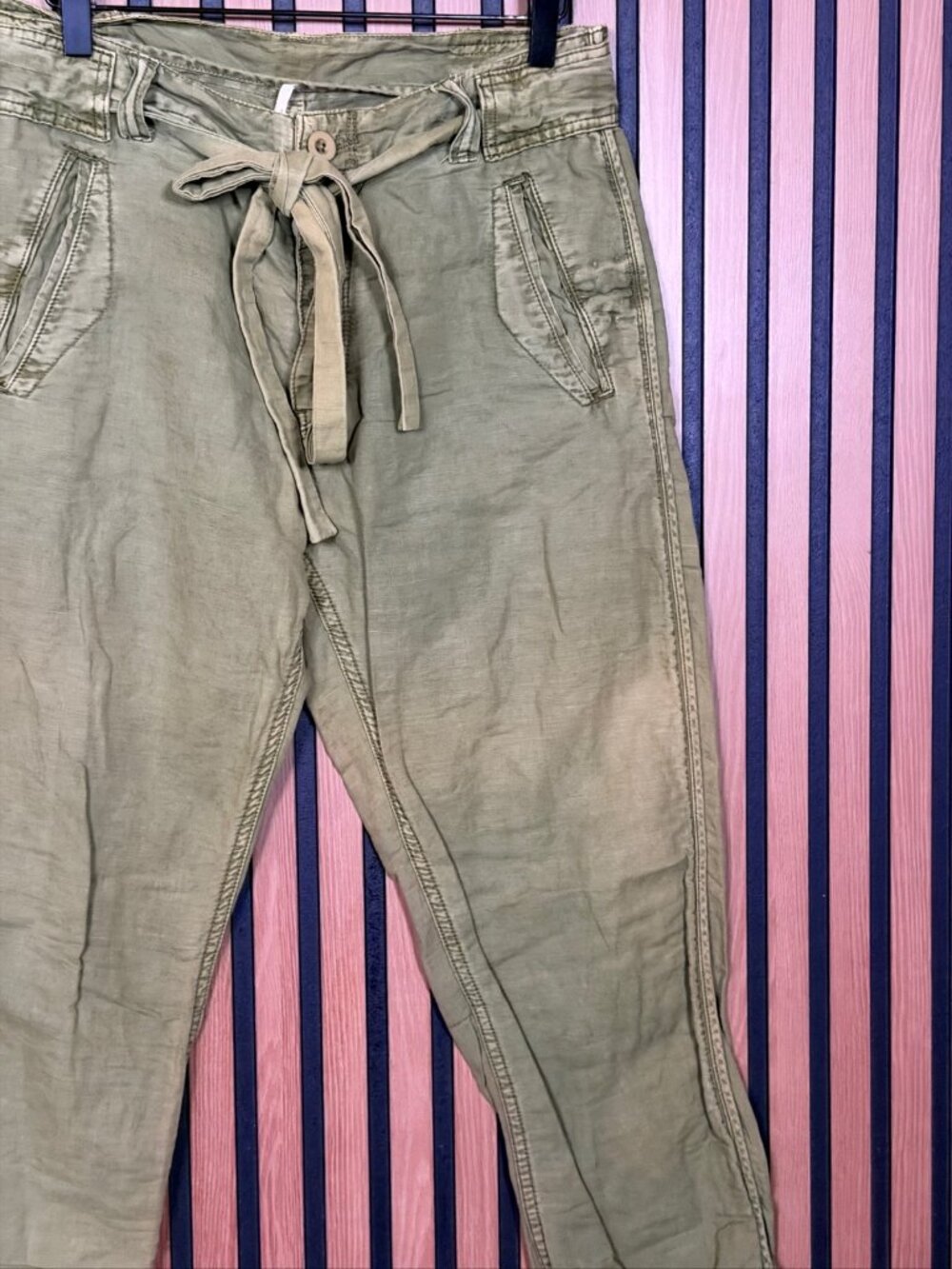 Free People Cargo Pants 4 Womens Green Dirty Wash Button Fly Baggy Bags - Picture 7 of 10